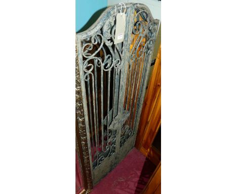 A contemporary French rustic wrought metal garden wall mirror with twin shutter doors, 128 x 52cm (doors closed)