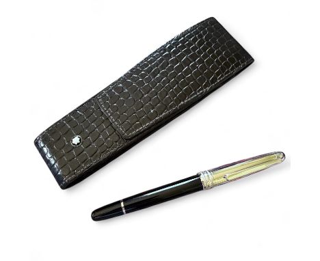 A Mont Blanc Meisterstuck rollerball pen with a black case and chrome lid. Together with a Mont Blanc Meisterstuck two pen ca
