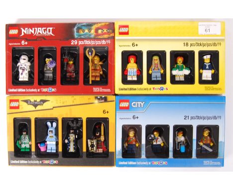 A collection of 4 x Lego Toys R Us Exclusive minifigures boxed set to include; No. 5004938 ' Ninjago ' , No. 5004939 ' Batman