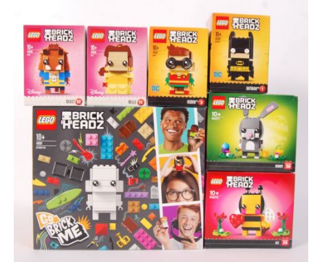 A collection of 7 x Lego Brick Headz boxed set to include; No. 41585 ' Batman ' , No. 41596 ' Beast ' , No. 41595 ' Belle ' ,