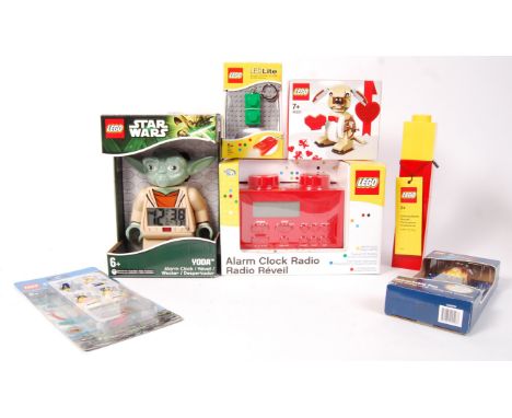 A collection of assorted Lego novelty / promotional items. All appear mint and as new, comprising: Lego City minifigures set,
