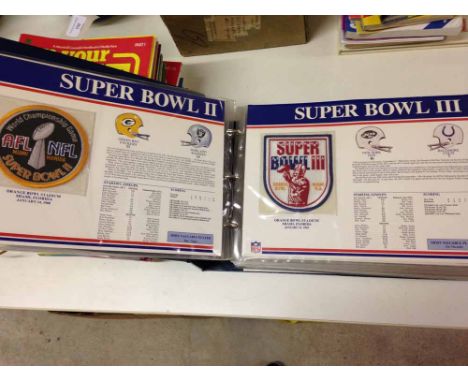 An official american football NFL superbowl patch collection by Willabee & Ward in binder covering Superbowls 1 to 33.