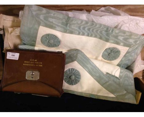 2 vintage masonic light cases with aprons - c1920s with initiation certificates dated 1919 & 1977.