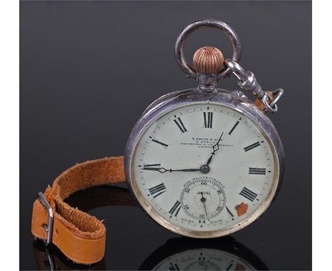 Smith &amp; Sons silver openface pocket watch, the signed white enamel dial with subsidiary seconds dial, case 50mm diameter