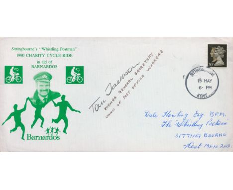 Tom Jackson and Dale Howling Signed Barnardo's 1990 Charity Cycle Ride Envelope. Thomas Jackson (9 April 1925 - 6 June 2003) 