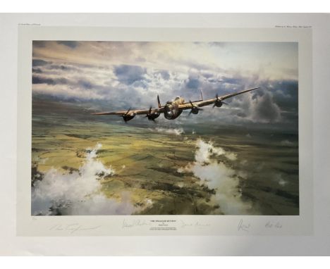 WW2 Colour Print The Straggler Returns by Robert Taylor Multi Signed by Bill Reid, David Shannon, James Tait, Leonard Cheshir