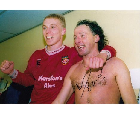Autographed Mickey Thomas 12 X 8 Photo colour, Depicting Thomas And His Wrexham Team Mate Steve Watkin Celebrating In The Dre