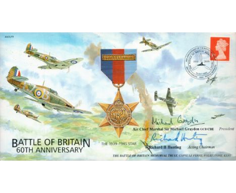 ACM Sir Michael Graydon and Richard H Hunting Signed Battle of Britain 60th Anniversary First Day Cover. British stamp with 1