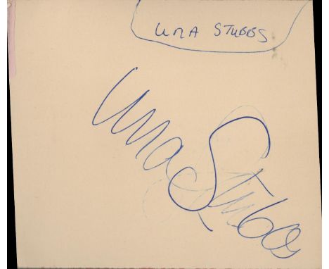 Una Stubbs signed orange album page. Stubbs was an English actress, television personality and dancer who appeared on British