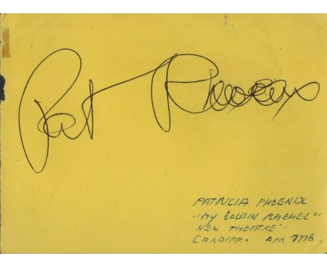 Pat Phoenix signed yellow album page. Phoenix Booth was an English actress who became one of the first sex symbols of British