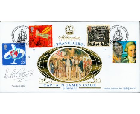 Peter Goss MBE signed Millennium Travellers Captain James Cook FDC Cleveland Middlesborough 2nd February 1999. Good condition