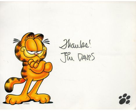 Garfield Cartoonist Jim Davis Signed on 10x8 inch Colour Garfield Print. Signed in black ink. Good condition. All autographs 