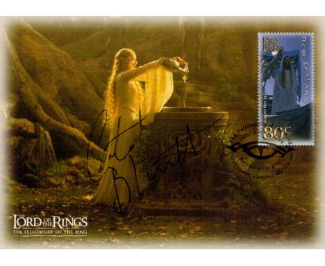 Cate Blanchett, a signed New Zealand Lord of the Rings: The Fellowship of the Ring unused postcard FDC. Postmarked 4th. Dec. 