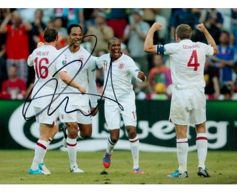 Joleon Lescott signed 6x8 England colour photo. Lescott is an English former professional footballer who played as a centre-b