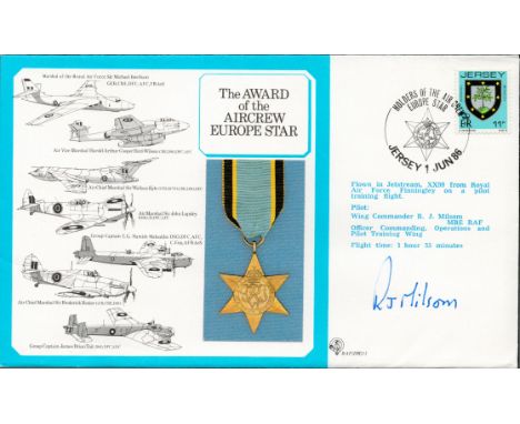 R J Milsom signed The Award of the Aircrew Europe Star FDC Jersey 1st June 1986. Good condition. All autographs come with a C