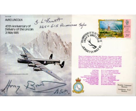 Air Chief Marshal Sir Harry Broadhurst, GCB, KBE, DSO and Bar, DFC and Bar, AFC and P/O Geoffrey Howitt DFC Signed Avro Linco