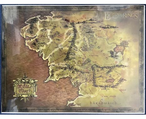 Unusual Highly Collectable Lord of the Rings Presentation Map Showing Middle Earth. Gold Effect. Measures 31. 5 x 23. 5 inche