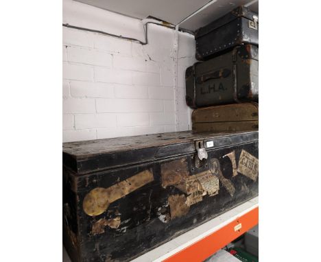 Large Vintage metal travel trunk . 