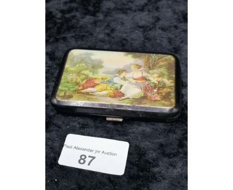 Stunning 1900s Ladies compact box with victorian scene to front . 