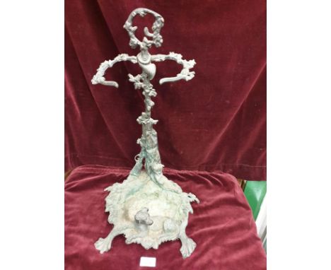 Stunning Stick Stand With Dog on Base Leading To Rifle Leaning On Tree Trunk Leading To Hunting Horn At Top Height 56cm 