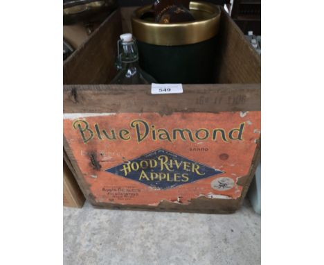 Blue diamond vintage apple advertising box with collectables. 
