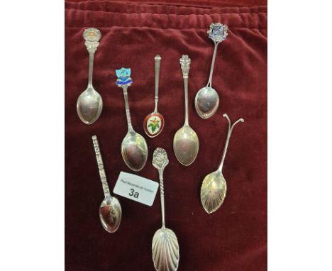 Selection of silver Hall marked enamel spoons etc. 98 grams. 