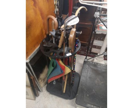 Stick stand with collection of walking sticks etc. 