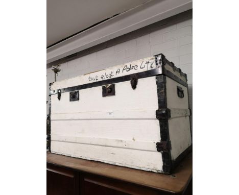 Large circa 1920s travel trunk painted white. 