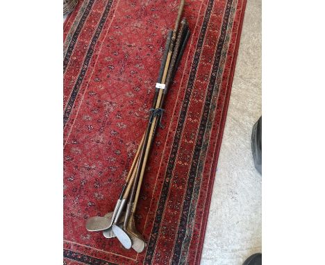 Lot of Vintage golf clubs to include hickery Tssta red trade mark hickory club etc . 