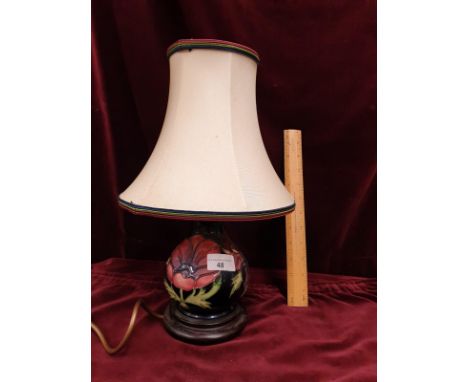 Moorcroft Early Table Lamp With Original Shade Clematis Pattern With Rare Cobalt Blue Ground Colouration 