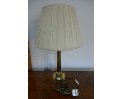 An early 20th century brass Corinthian column table lamp - tested and working, 64cm H 