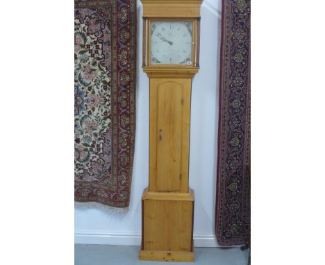 A 30 hour pine cased longcase clock with later additions, running - 205cm tall 