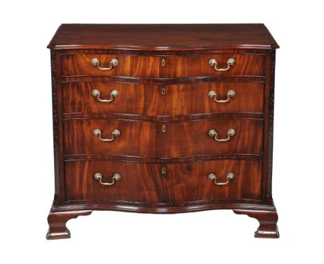  A George III mahogany se r pentine chest of drawers ,   circa 1780, the moulded rectangular top above four long graduated dr