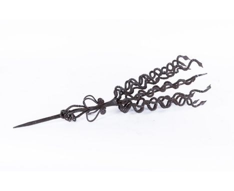 African art Forged iron currency, Mumuye, Chamba Nigeria . . Cm 66,00. forged iron bar in the shape of a bundle of snakes tha