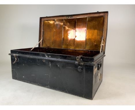 Metal trunk also with metal interior.  W:87cm x D:42cm x H:33cm