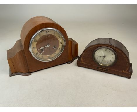 Two dome topped mantle clock.   W:37cm x D:12cm x H:24cm  W:24cm x D:7cm x H:15cm