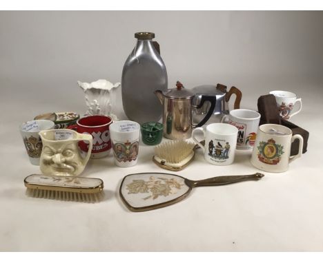 A collection of ceramics and metalware to include Picquot ware teapot, Royal coronation memorabilia, vintage mugs and dressin