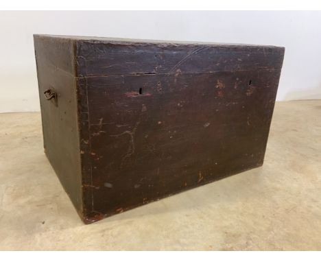 A large pine storage box for logs, coal or tools with metal edges and handle and tin lined interior. W:89cm x D:62cm x H:56cm