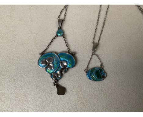 Charles Horner Silver and enamel pendant signed, Chester hallmark for 1907 on a trace-link chain. (pendant 6.5cm)Together wit
