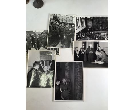 Six photographs of Field Marshall Bernard Montgomerys visit to St. Pauls School, circa 1940s. One photo is signed from Field 