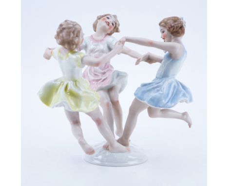 Vintage German Hutschenreuther Porcelain Group, "Ring Around the Roses". Blindstamp and paper label to base. Very good condit