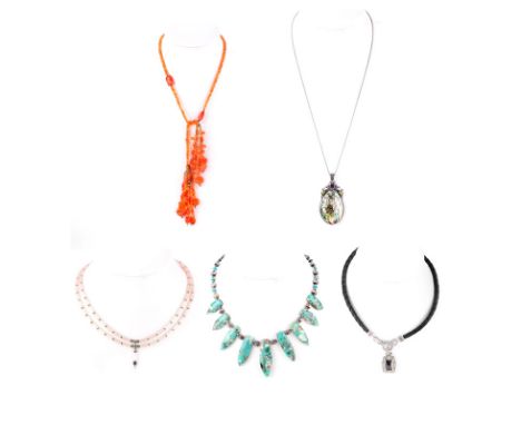 Lot Five (5) of Vintage Gemstone and Sterling Silver Necklaces. Marked. Good condition. Shipping $28.00 (estimate $100-$150)