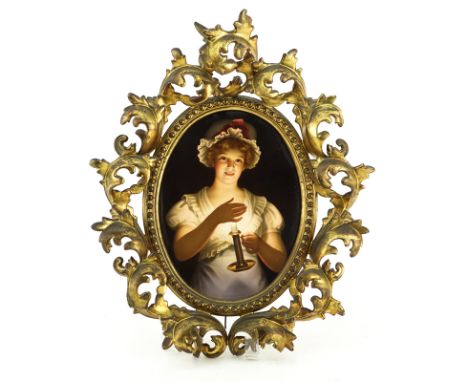 Antique KPM Porcelain Plaque, Portrait of a Young Girl, in a Rococo Style Gilt Metal Frame. Good condition. Plaque Measures 8
