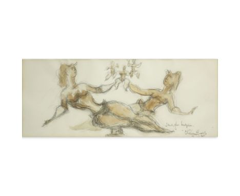 Chaim Gross, American (1904-1991) Pencil and watercolor "Sketch For Sculpture". Inscribed and signed. Light toning. Measures 