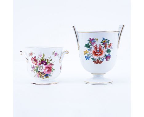 Two (2) Vintage Porcelain Cachepots by Richard Ginori and Hammersley & Co. Signed. Good condition. Largest measures 8" H, sma