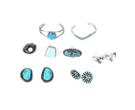 Lot of Vintage Sterling Silver and Stone Jewelry. Includes earrings, bracelets, rings. Marked. Good condition. Shipping $28.0