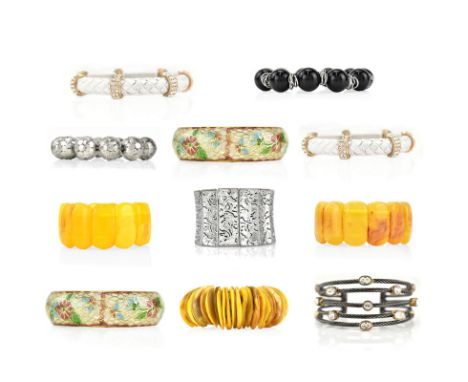 Eleven (11) Vintage Bangle Bracelets. Various makers and materials. Unsigned. "As Is" condition. Shipping $28.00 (estimate $5