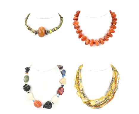Four (4) Vintage Hardstone Beaded Necklaces. Unsigned. Good condition. Various sizes, longest 19". Shipping $28.00 (estimate 