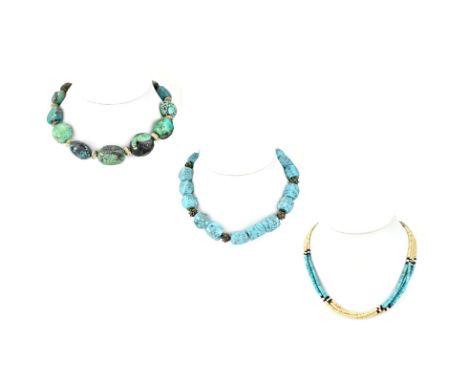 Three (3) Vintage Turquoise Chunky And Micro Bead Necklaces. Unsigned. Measures 17" & 16" L. Shipping $30.00 (estimate $100-$