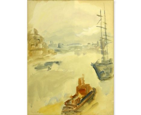 Mane Katz, American/Russian (1894 - 1962) Watercolor on paper "London" Signed, titled and dated '25 lower left. Toning from a